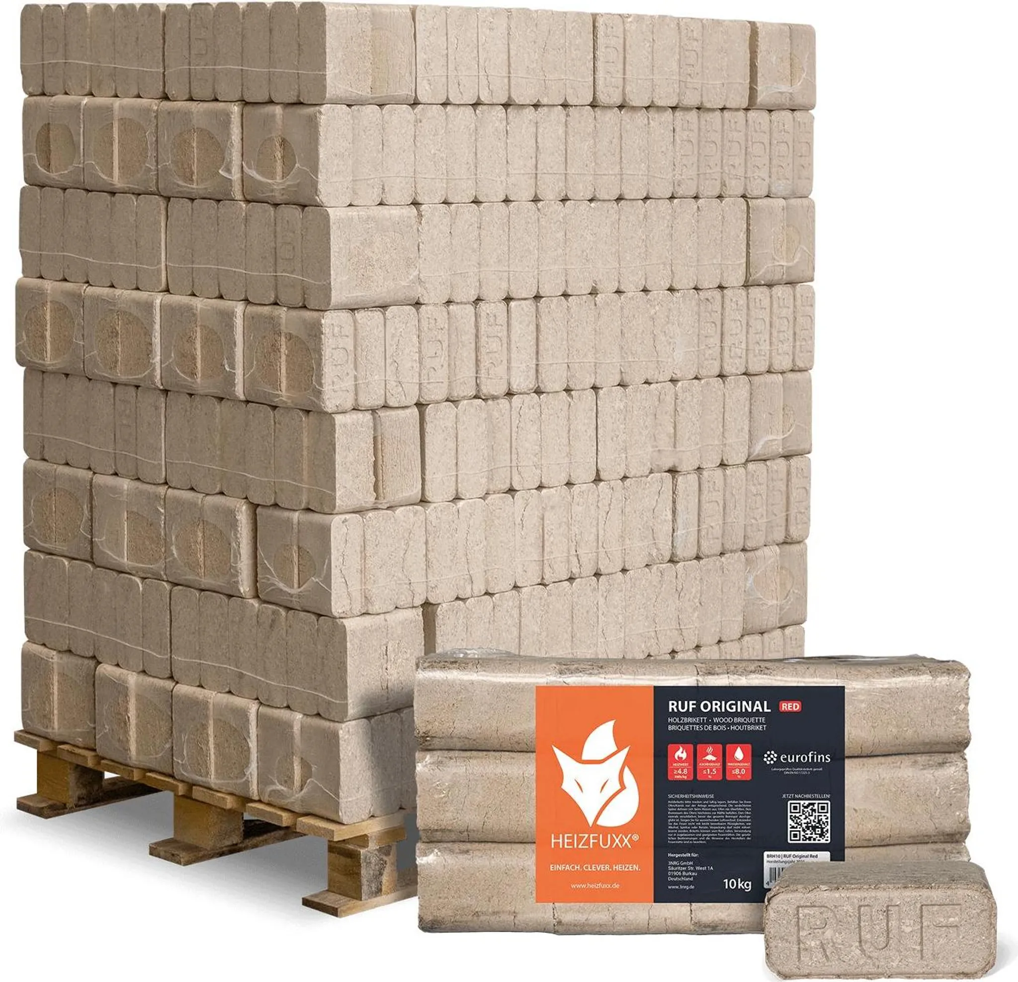 Heizfuxx RUF Original Red 10kg x 96 Gebinde 960kg Palette Holzbriketts