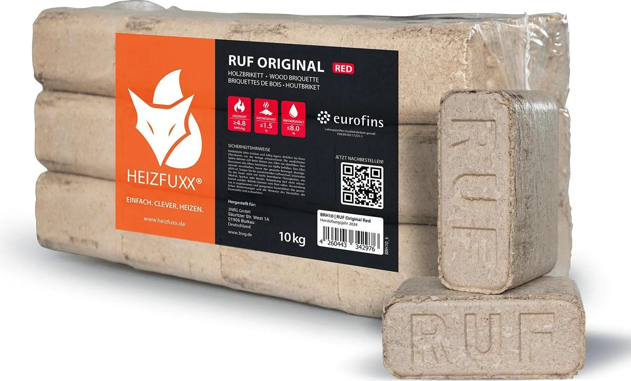 Heizfuxx RUF Original Red 10kg x 96 Gebinde 960kg Palette Holzbriketts