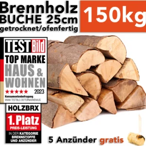 HOLZBRX Brennholz Kaminholz Buche 150kg Karton 25cm