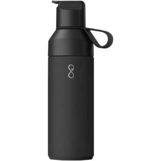 Ocean Bottle GO 500 ml vakuumisolierte Trinkflasche mit Strohhalm & Logo-Gravur – Obsidian Black